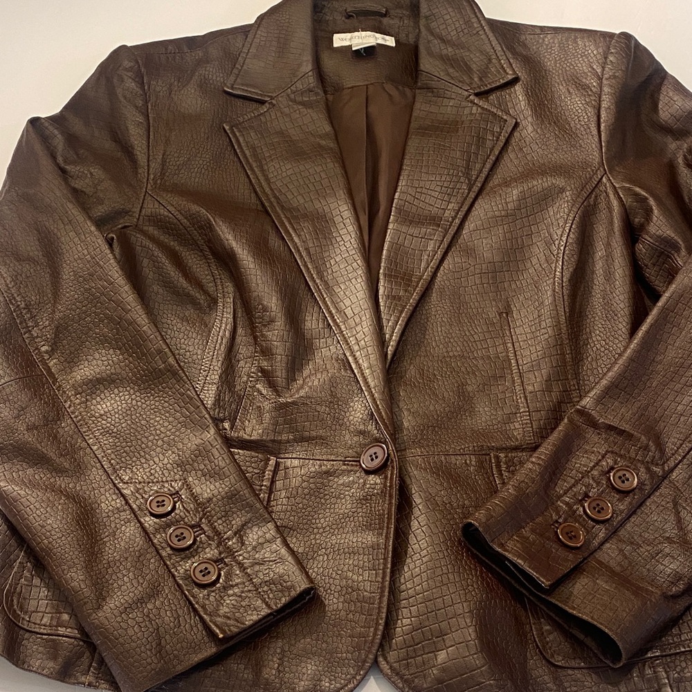 Worthington Brown Faux Leather Croc-Embossed Blazer